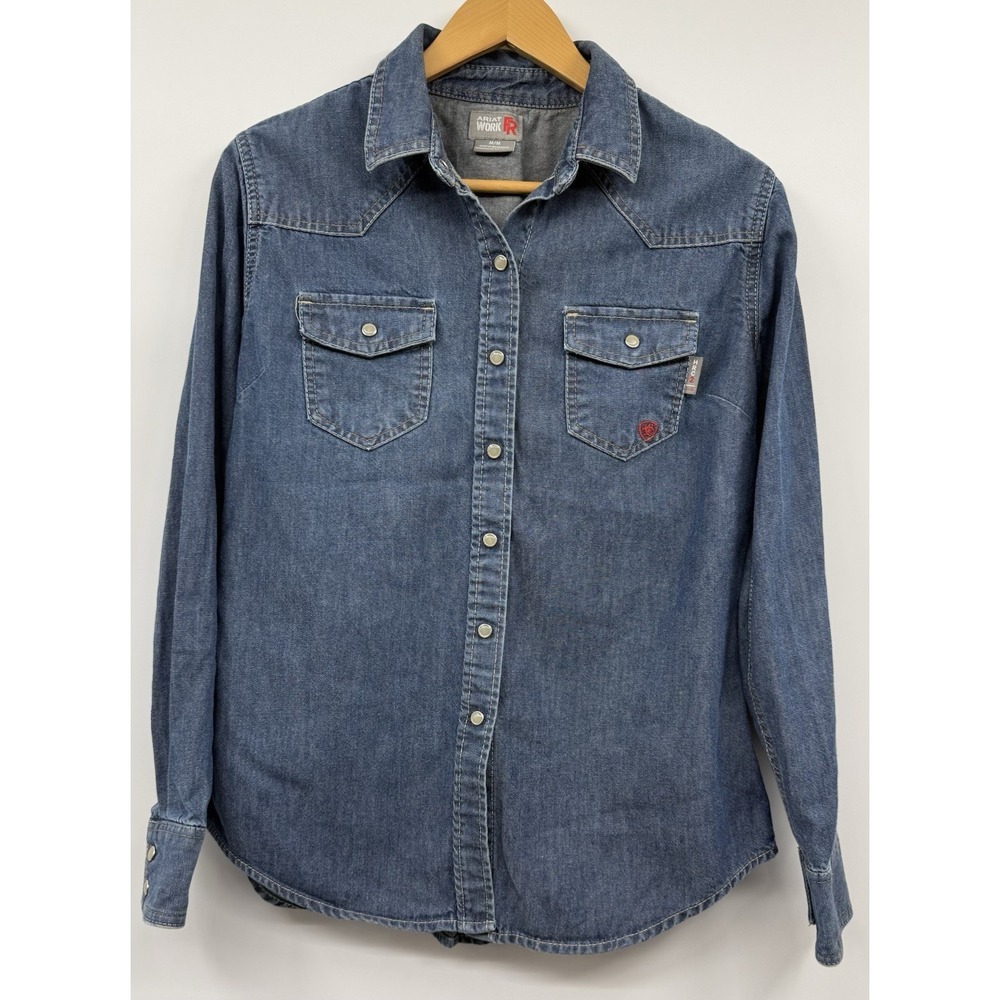 SOLD
Ariat FR Shirt Women Med Denim Workshirt Pearl Snap Construction